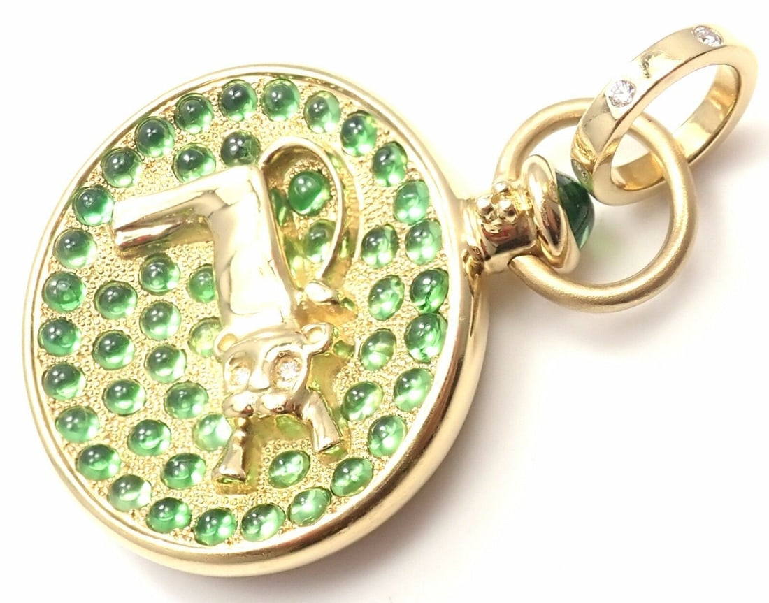Authentic TEMPLE ST CLAIR 18K YELLOW GOLD DIAMOND TSAVORITE TERRAE LION PENDANT (1 of 7)