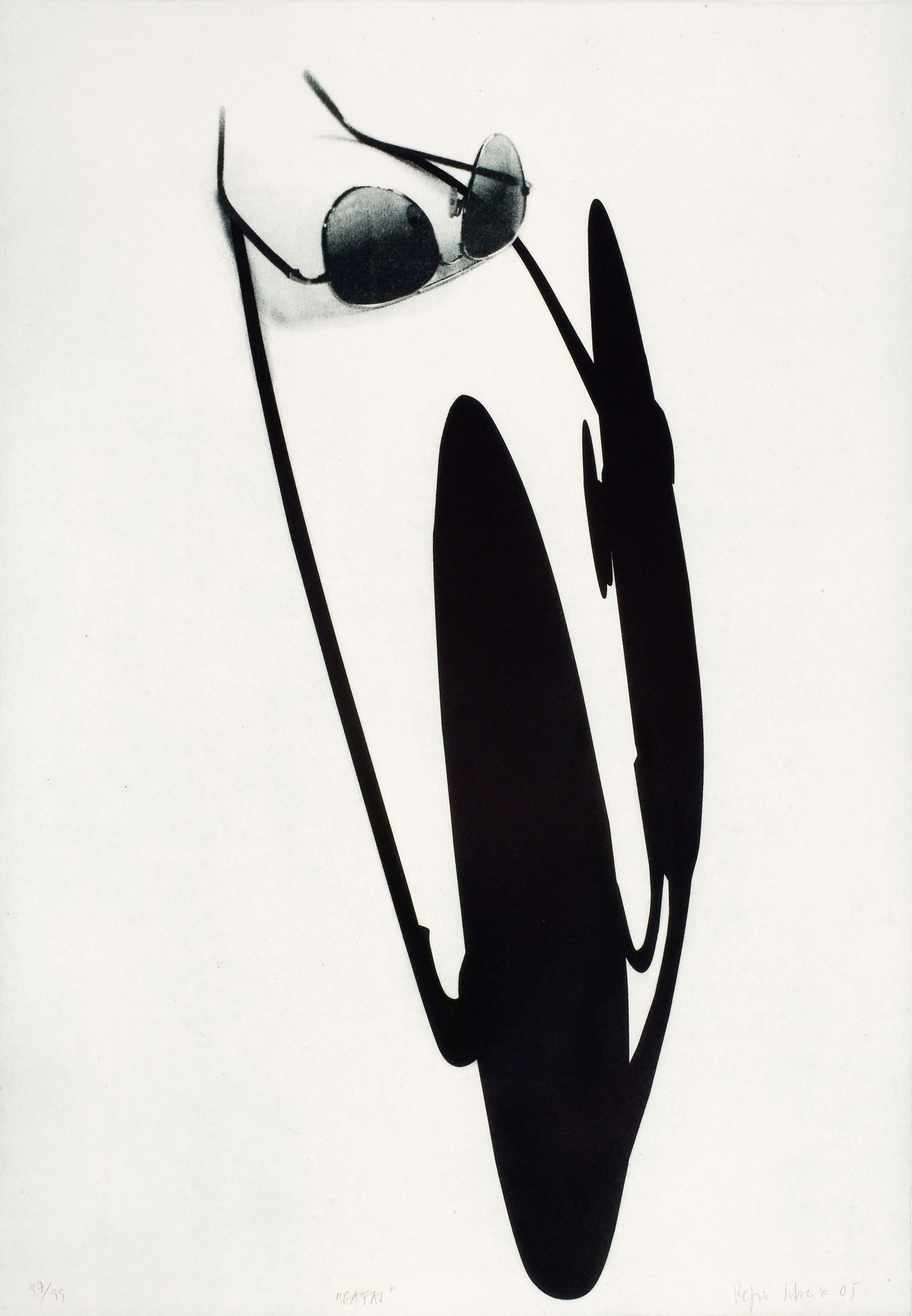 Regina Silveira Brazilian photoengraving 2005, 27.6 x 19.7 in.: Artist: Regina Silveira (Brazil, 1939) Title: Gafas from Portfolio "Eclipses" Date: 2005 Medium: photoengraving Dimensions: 27.6 x 19.7 in. (70 x 50 cm.) Reserve: $290.00 Shipping: Domestic: Flat-rate