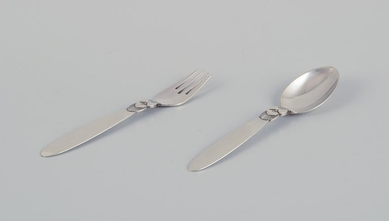 Georg Jensen Cactus. Children's cutlery set: child's spoon and child's fork. Sterling silver. (1 of 7)