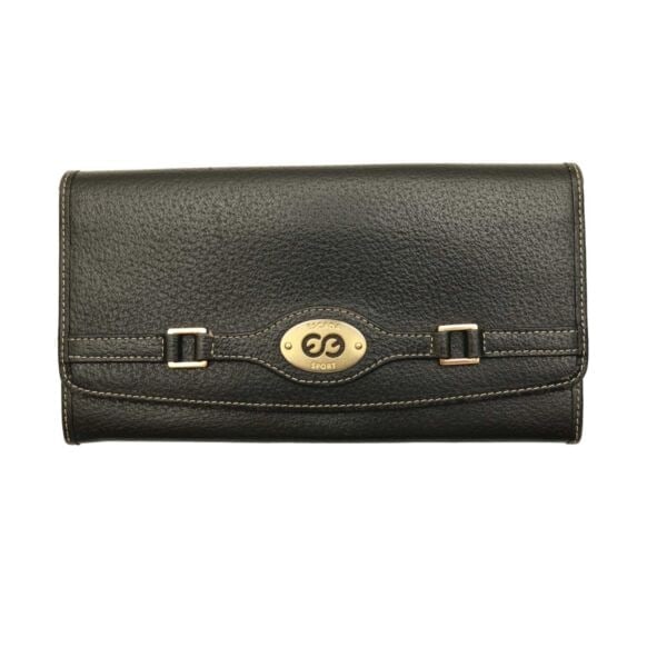 Escada Sport Black Leather White Stitching Bifold Wallet Purse: Escada Sport Black Leather White Stitching Bifold Wallet Purse Escada Sport bifold style wallet to keep your essentials at hand in an extra chic way. Made from black color leather with contrast white