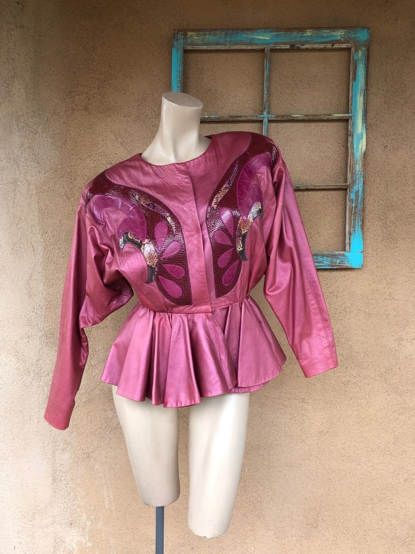 Vintage 1980s Rosy Pink Leather Jacket Sz M (1 of 10)