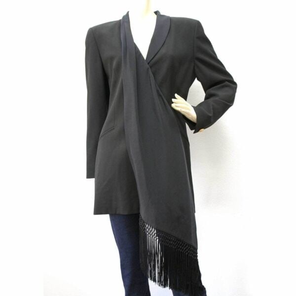 BNWT - Authentic Escada Couture Silk Scarf Maxi Wool Jacket -sz 36: BNWT - Authentic Escada Couture Silk Scarf Maxi Wool Jacket -sz 36 Stunning one button blazer made from lightweight wool and silk. This tailored jacket features a pure silk single scarf panel featurin