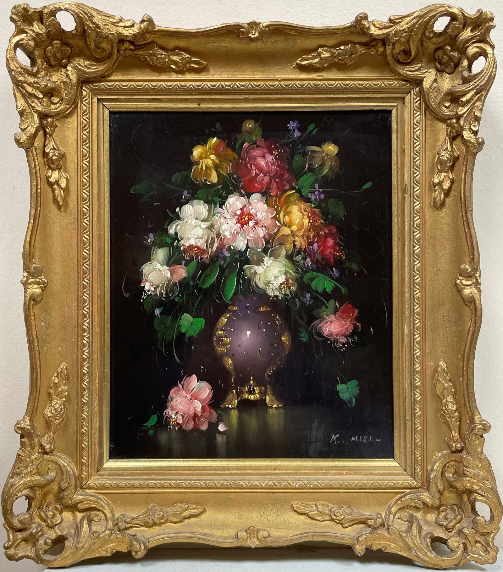 Fine Classical Still Life Flowers in Ornate Vase Signed Oil Painting Gilt Frame (1 of 14)