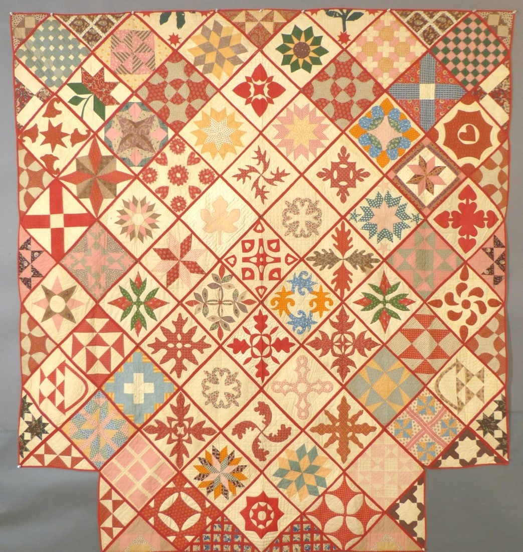 Rare Antique Pot Holder" Album Quilt, c.1840, MINT (1 of 20)