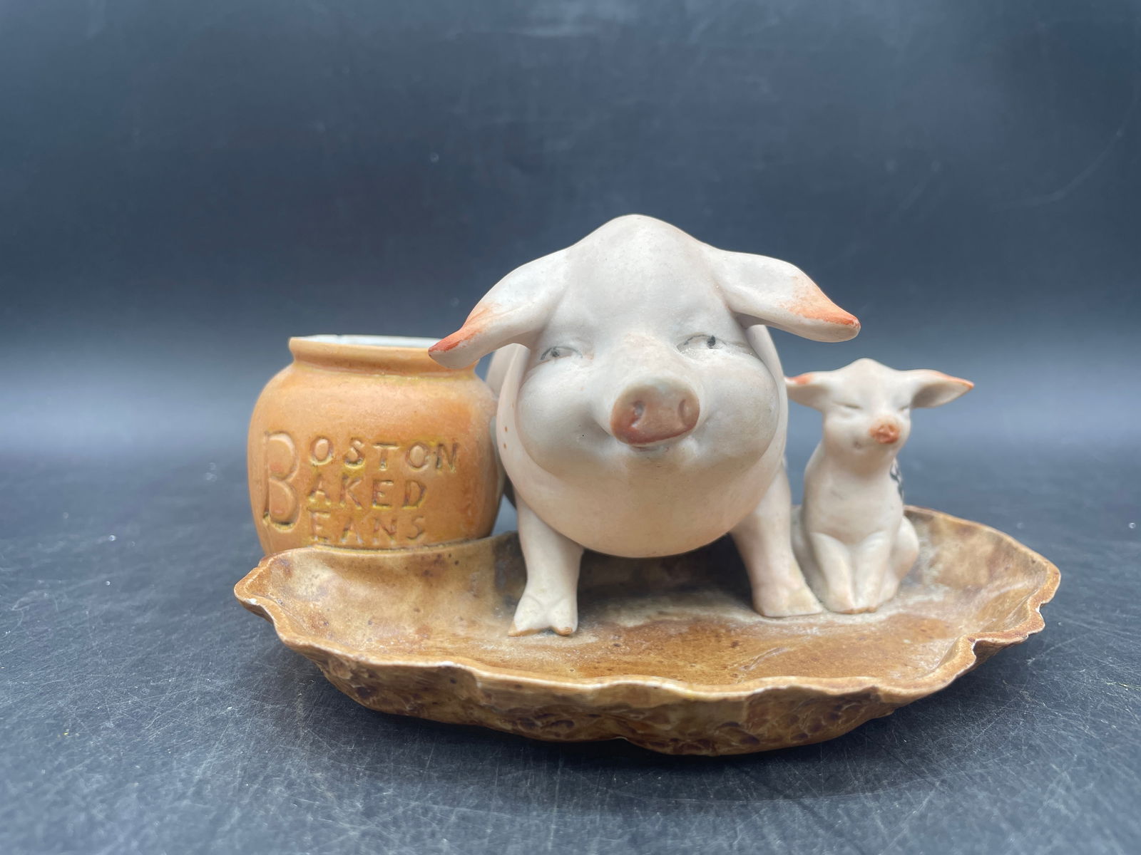 GERMAN BOSTON BAKED BEANS FARING PIG FIGURINE MATCH HOLDER - SCRATCH MY BACK, ME TOO (1 of 8)