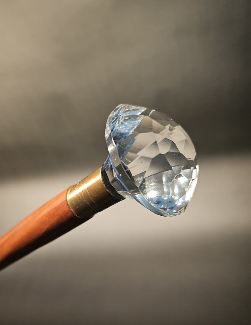 37" Cut Glass Handle Wood Walking Stick Cane (1 of 9)