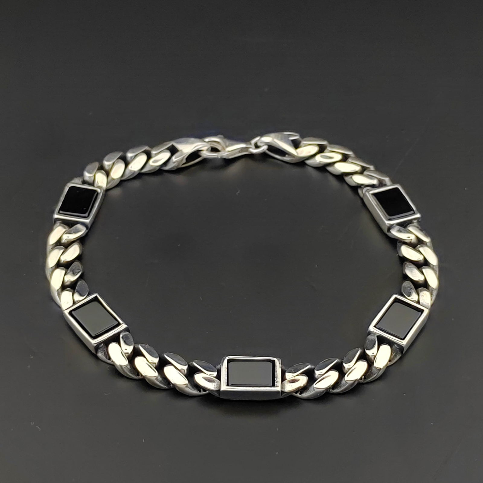 925 Sterling Silver Men's Bracelet with Black Onyx (1 of 8)