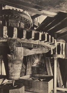 SAMUEL GOTTSCHO - Interior of Mill, Long Island, 1925: Artist: Samuel Gottscho Title: Interior of Mill, Hayground, Long Island, 1925-35 Medium: Photo Litho, 2006, Japan Dimensions: 6.35x8.8" Description: Heat Wax Mounted on 8.5x11" Conservation Board Arti