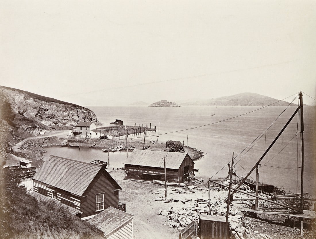 CARLETON E. WATKINS - Alcatraz from North Point 1862: Artist: Carleton E. Watkins Title: Alcatraz from North Point, 1862-63 Medium: Photo Litho, 2014, Italy Dimensions: 12.5x9.45" Description: Heat Wax Mounted on 12x16" Conservation Board Artist Bio: Car