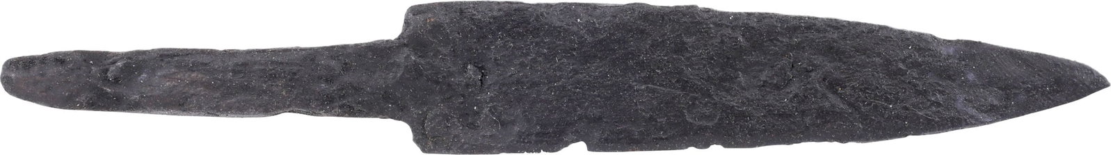 VIKING SIDE OR POUCH KNIFE, 9th-10th CENTURY AD: The small personal knives that Vikings valued above the scramseax and with which they were buried. Proportioned for throat-slashing in a hand-to-hand fight. This example is just over 3 1/8" (3.18̶