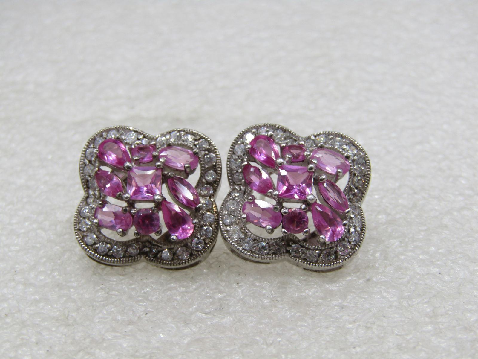 Sterling Lab Ruby & CZ Cluster Earrings, Pierced (1 of 8)