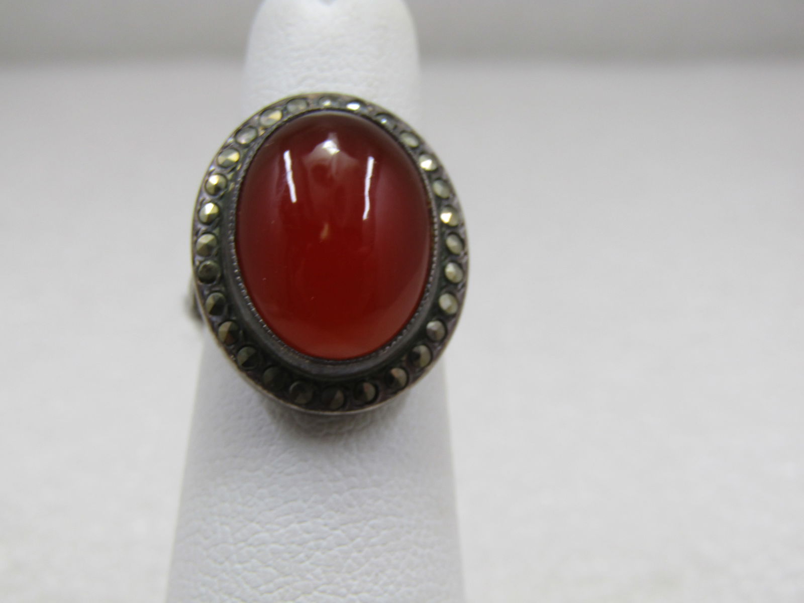 Vintage Sterling Art Deco Carnelian Macasite Ring, Sz. 5 (1 of 7)