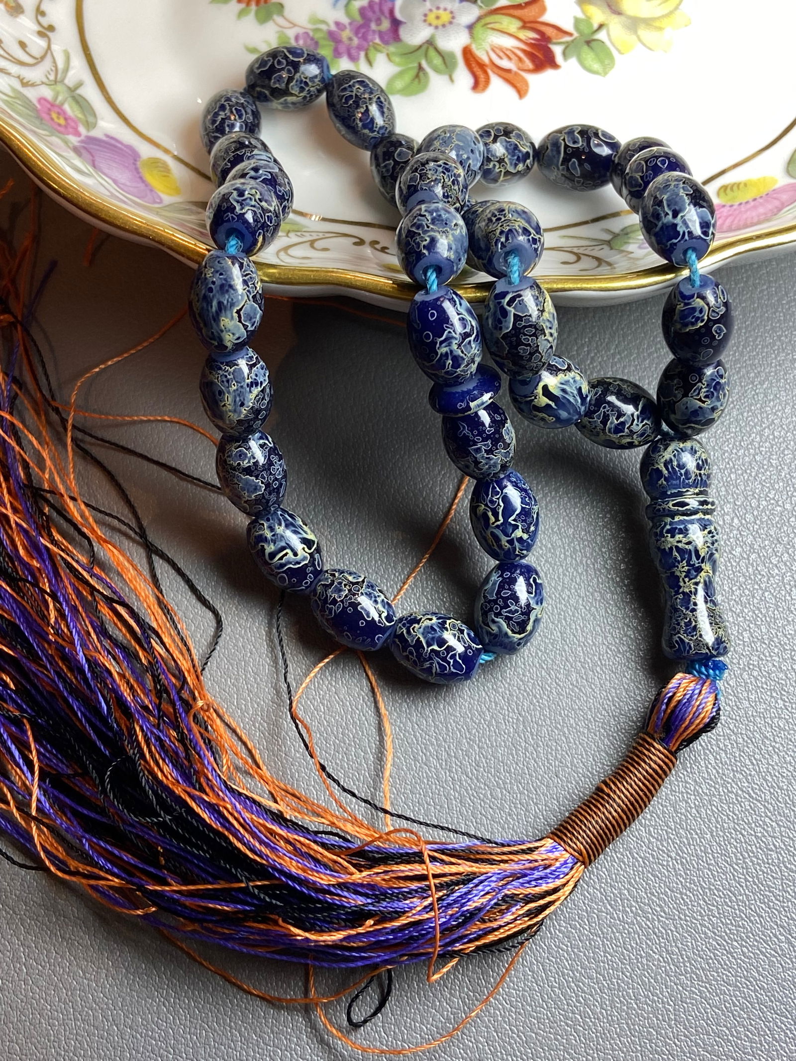 Vintage Blue Peking glass praying beads Rosary with stir marble effect (1 of 3)