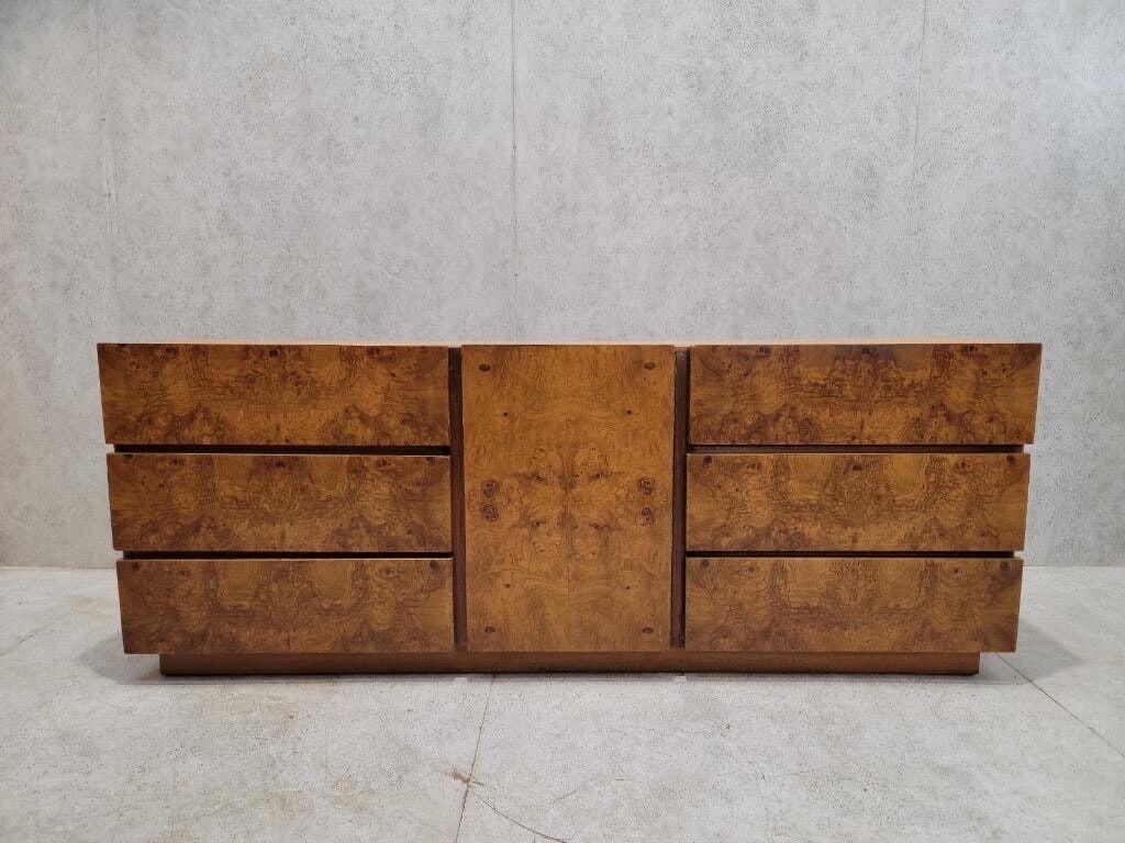 Mid Century Modern Milo Baughman Style Lane Burl Wood Lowboy Dresser Credenza (1 of 10)