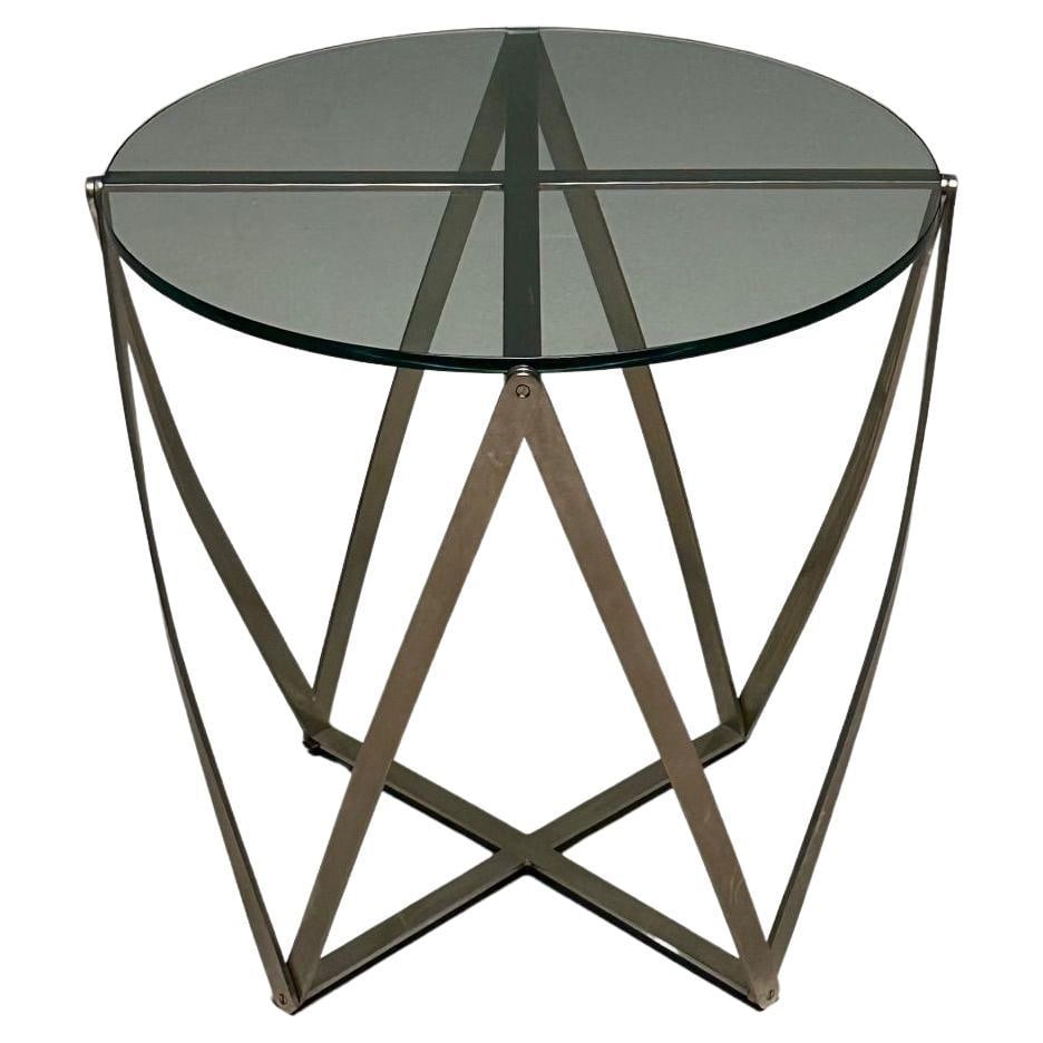 Circular Mid-Century Modern Aluminum Side / End Table by John Vesey, Sculptural: About the Item Circular Mid-Century Modern Aluminum Side / End Table by John Vesey, Sculptural The 'Spool' table by John Vesey designed and produced in the United States, c. 1970s. This table is based