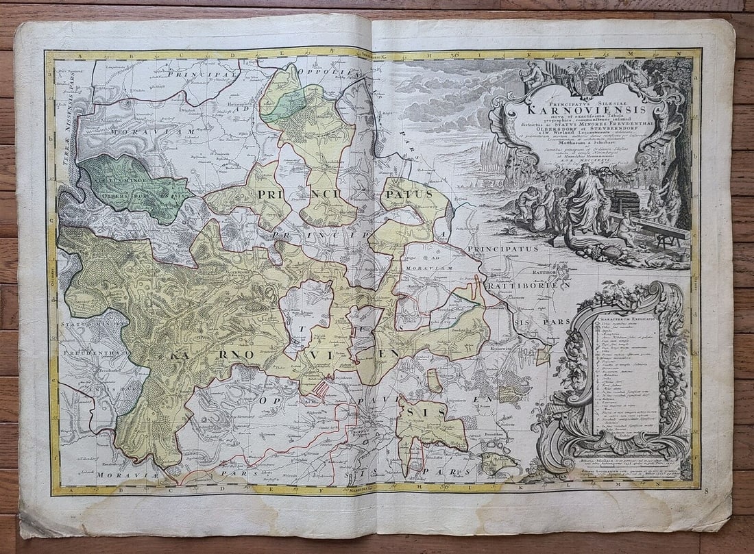 1736 LARGE MAP OF SILESIA POLAND KARNOVIENSIS antique 25 x 4 3/4" Duchy of Krnov (1 of 5)