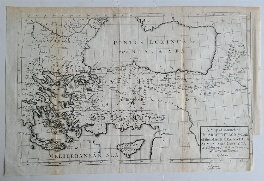 18th century MAP of ARMENIA GEORGIA NATOLIA BLACK SEA ASIA MINOR antique: by I.Senex Overall size 9.5 by 14" Very good condition, folds Reserve: $70.00 Shipping: Domestic: Flat-rate of $25.00 to anywhere within the contiguous U.S. International: Foreign shipping rates are d