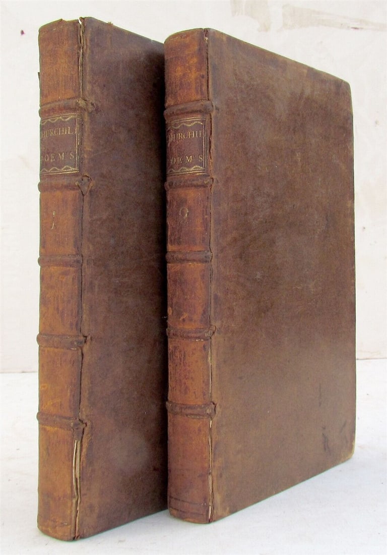 1759 POEMS by C. CHURCHILL 2 VOLUMES antique in ENGLISH (1 of 7)