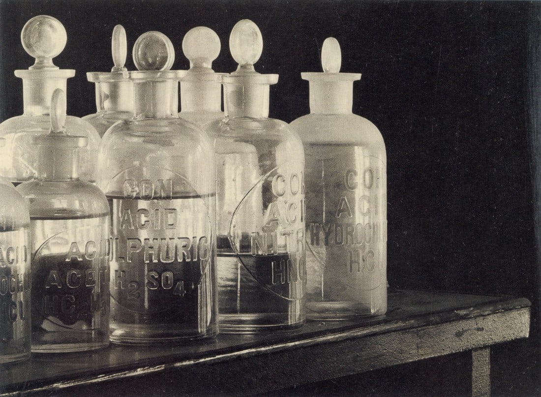 ANSEL ADAMS - Chemical Bottles, Mills College, 1936: Artist: Ansel Adams Title: Chemical Bottles, Mills College, California, 1936 Medium: Photo Litho, 2003, USA Dimensions: 5.95x4.4" Description: Heat Wax Mounted on 8.5x11" Conservation Board Artist Bio