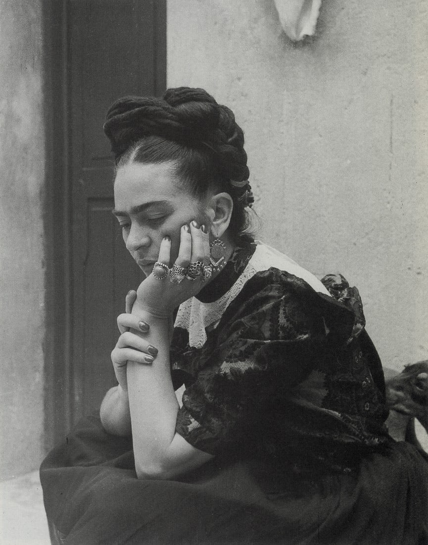 LOLA ALVAREZ BRAVO - Frida Kahlo, 1944: Artist: Lola Alvarez Bravo Title: Frida Kahlo, 1944 Medium: Photo Litho, 1994, USA Dimensions: 5.3x6.75" Description: Heat Wax Mounted on 8.5x11" Conservation Board Reserve: $45.00 Shipping: Domestic: