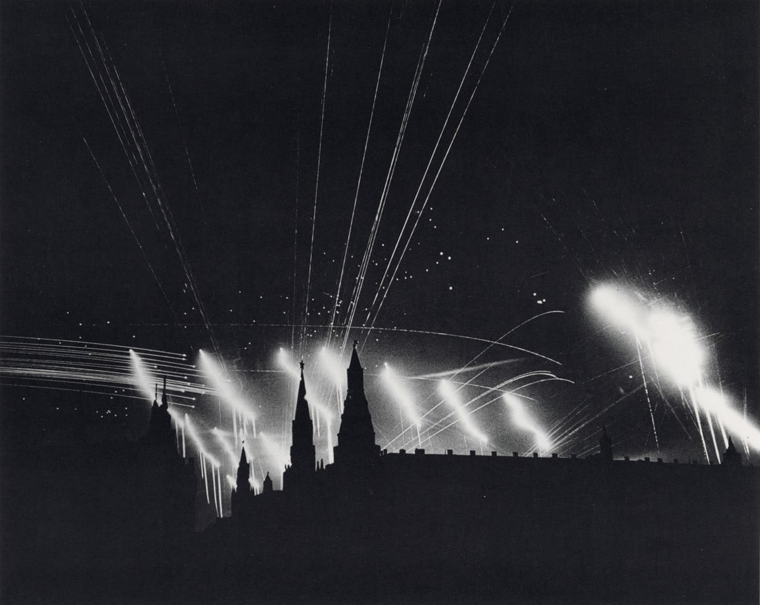 MARGARET BOURKE-WHITE - German Raid On Moscow, 1941: Artist: Margaret Bourke-White Title: German Raid On Moscow, July, 1941 Medium: Photo Litho, 1988, England Dimensions: 10x7.95" Description: Heat Wax Mounted on 11x14" Conservation Board Artist Bio: Ma