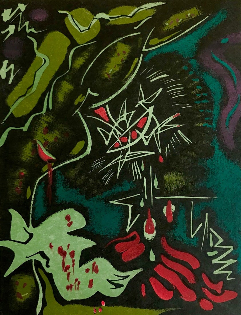 Andre Masson Original Lithograph, Untitled 7: Artist: Andre Masson Country: France Title: Untitled 7 Medium: Original Lithograph Paper Size: 11 x 8.50 inch Printed: 1962 by Mourlot Freres, France Editor: Andre Sauret Condition: Fine Certificate o