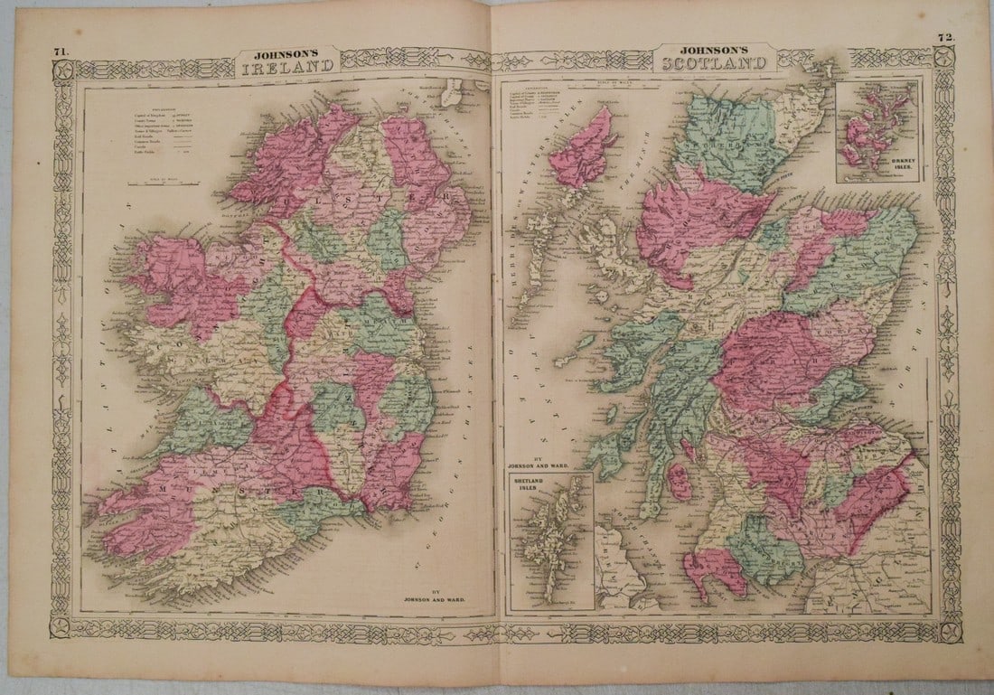 1863 Johnson Map of Ireland and Scotland -- Johnson's Ireland [on Sheet with] Johnson's Scotland: Title: 1863 Johnson Map of Ireland and Scotland -- Johnson's Ireland [on Sheet with] Johnson's Scotland Cartographer: Johnson & Ward Year / Place: 1863, New York Map Dimension (in.): 15.7 X 23.9 in. T