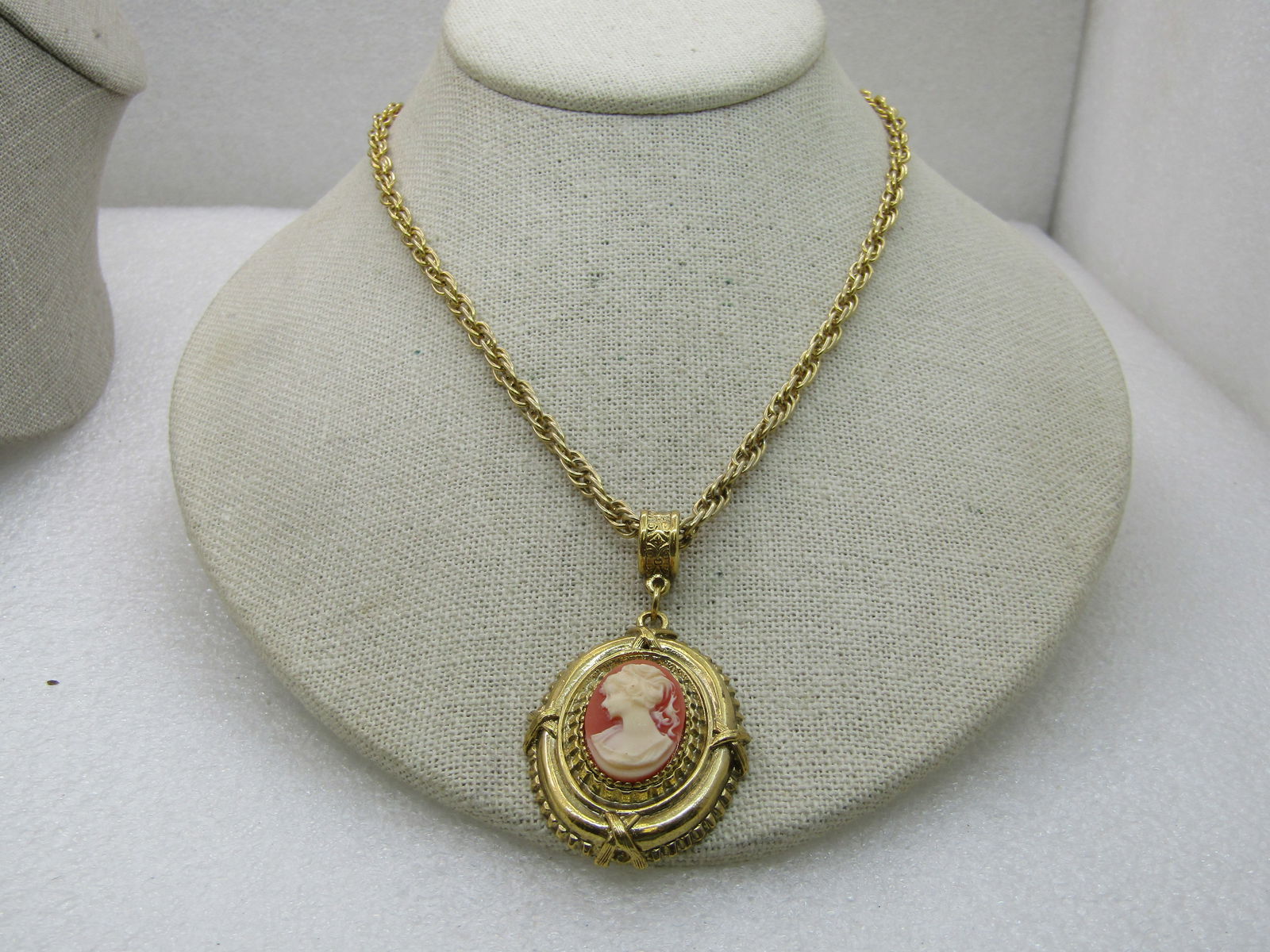 Vintage Victorian Themed Cameo Necklace, 24" Chain (1 of 11)