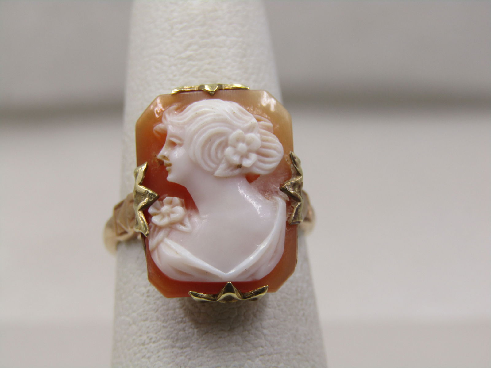 Vintage 10kt Carved Cameo Ring, 1930's, Sz. 5.5, Signed (1 of 10)