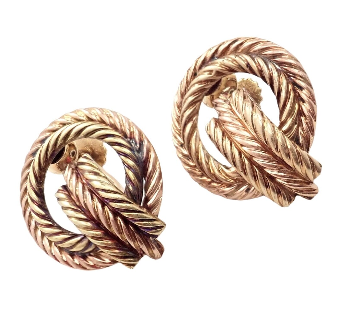 Rare Authentic Vintage Tiffany & Co 14k Yellow Rose Gold Rope Screwback Earrings (1 of 6)