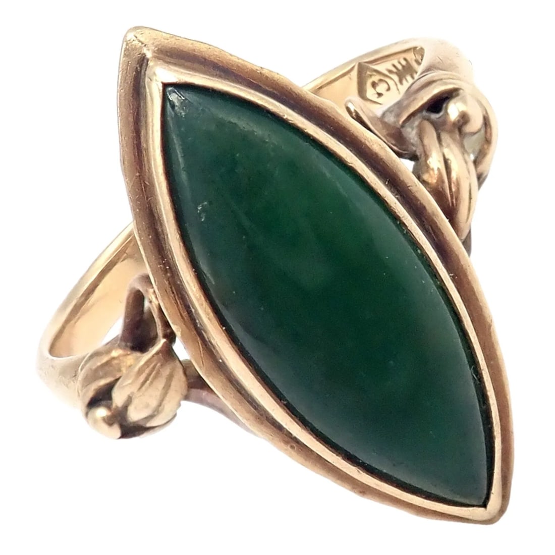 Vintage Estate 14k Yellow Gold Green Stone Art Deco CJ Caribe Ring sz 6.5 (1 of 6)