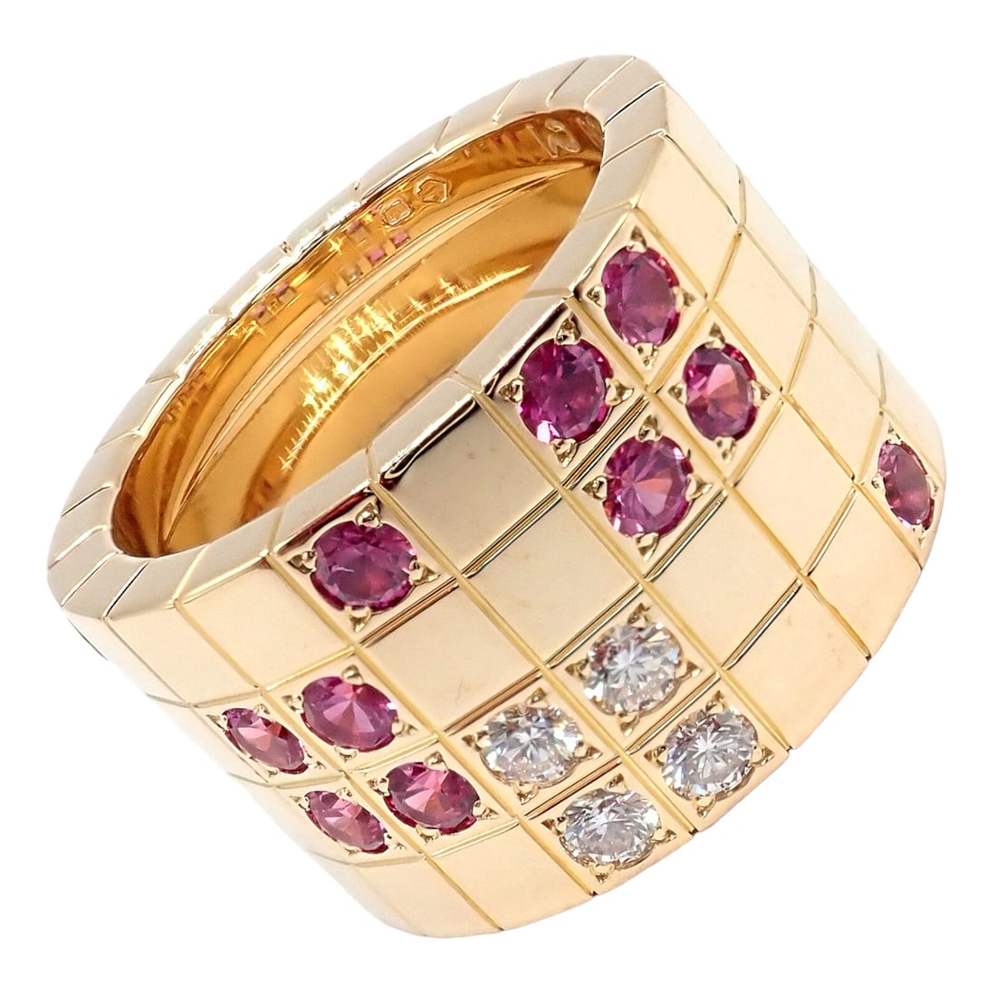 Authentic! Cartier 18k Rose Gold Lanieres Diamond Pink Sapphire Wide Band Ring (1 of 12)