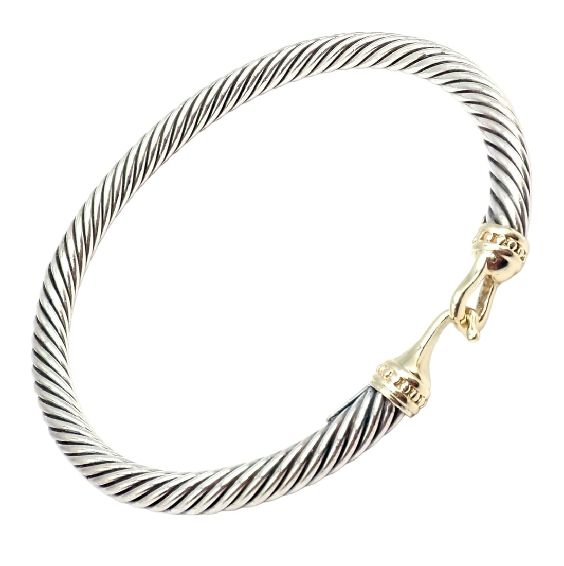David Yurman DY Silver 14k Yellow Gold 5mm Cable Classic Hook Bracelet (1 of 8)