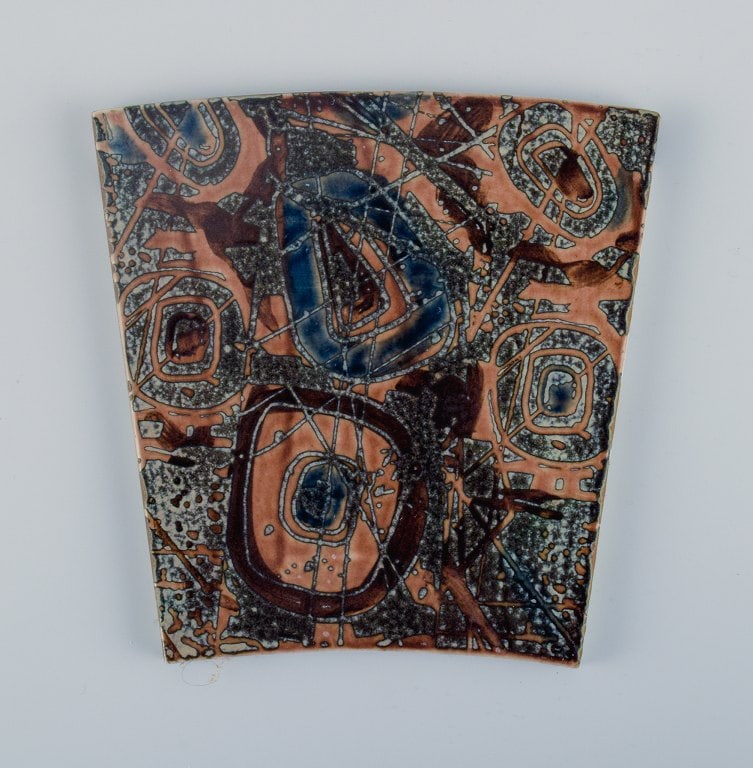 Royal Copenhagen, six Baca faience tiles with patterned glaze in brown, blue and green. (1 of 4)