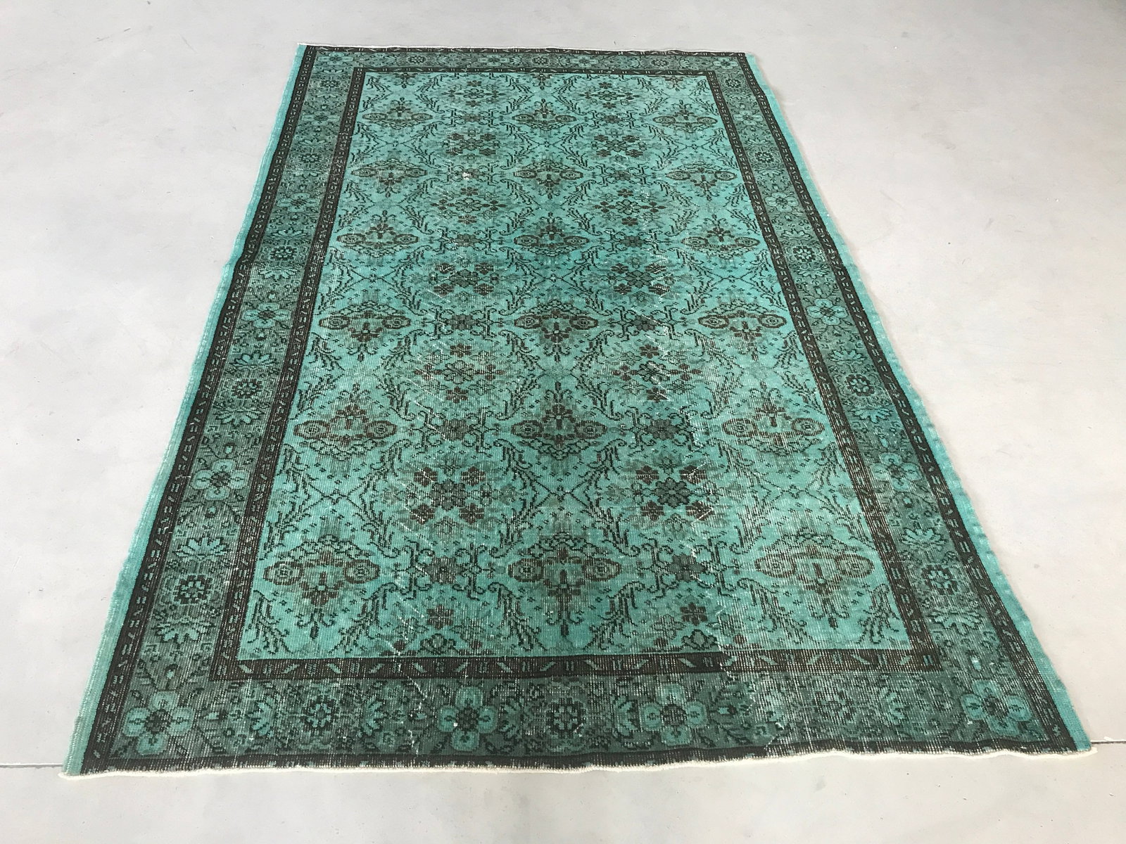 5.6x9.2 ft, BRIGHT BLUE RUG: Title: 5.6x9.2 ft, BRIGHT BLUE RUG Origin: Turkey Date/Period: 1960 - 1970 Materials: Wool And Cotton Size: Width: 5.6 feet Length: 9.2 feet Provenance: This Turkish one-of-a-kind Vintage Turkish Rug 