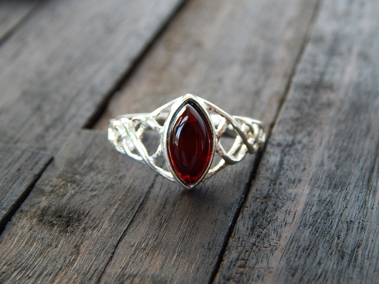Natural Baltic Cherry Amber Celtic Ring in 925 Sterling Silver (1 of 5)