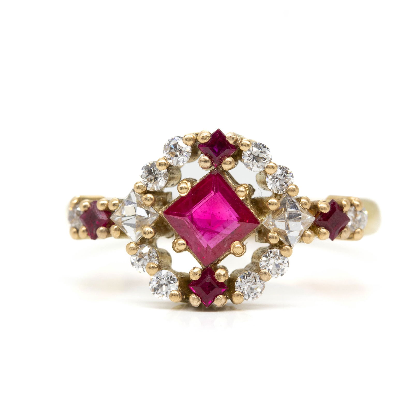 Handmade 18k Gold Natural Ruby and French Cut Diamond Engagement Ring (1 of 8)