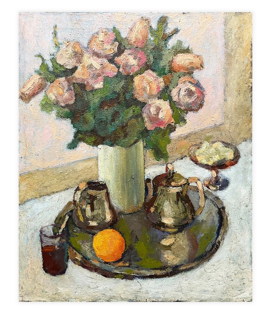 Artist Unknown: "Still Life with roses", oil painting (1 of 6)