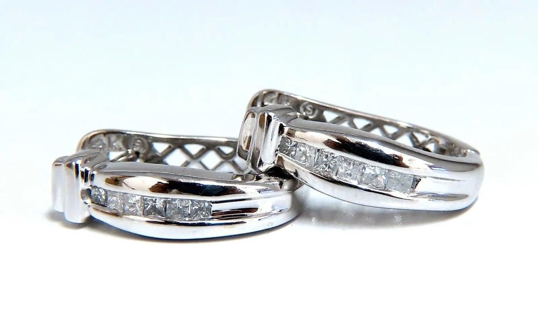 .25ct natural princess diamonds hoop earrings button 14 karat + (1 of 5)