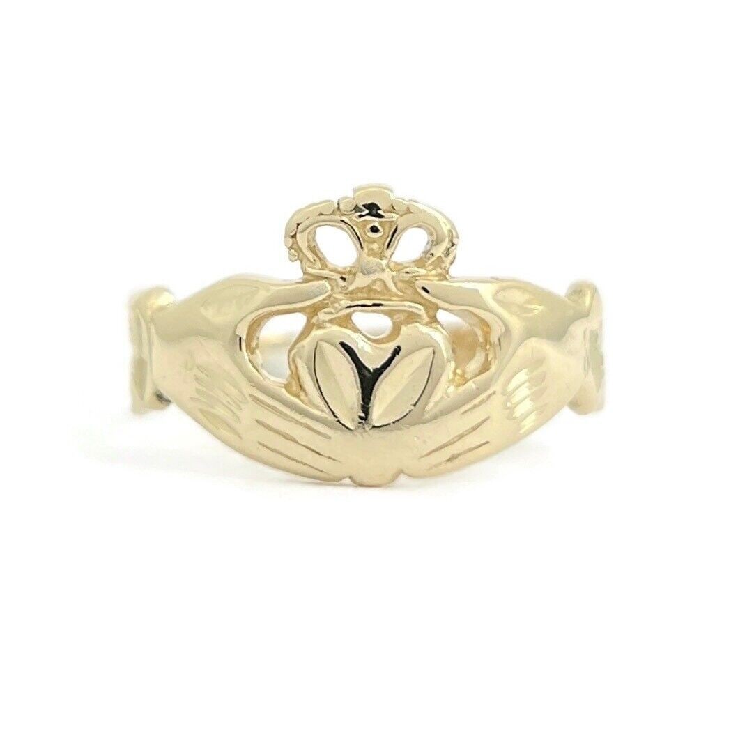 Irish Claddagh Crown Heart Hands Ring 14K Yellow Gold, 2.21 Grams (1 of 8)