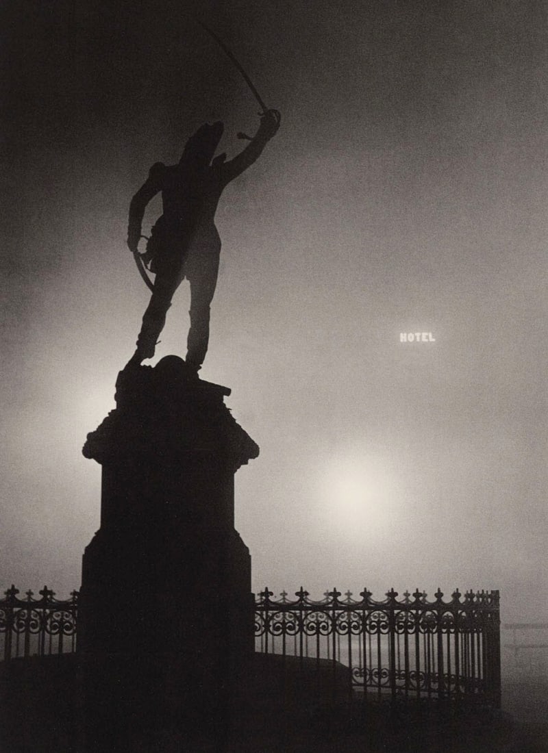 BRASSAI - Statue of Marshal Ney in the Fog, 1932: Artist: BRASSAI Print Title: Statue of Marshal Ney in the Fog, 1932 Printing Date: 2007 Medium: Photo-lithograph Printed in:Italy Image size (inches) approx. 10 x 7.5” Brassai( 1899-1984) was a