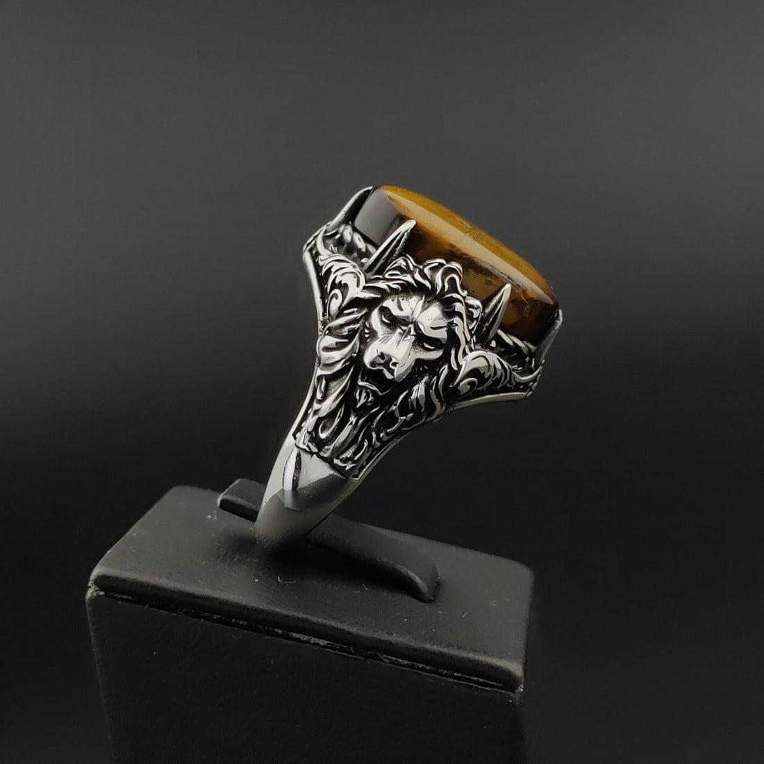 925 Sterling Silver Lion Ring with Tiger's Eye (1 of 8)