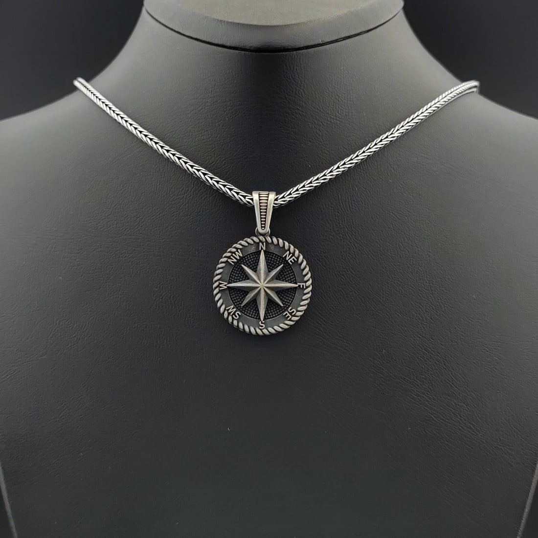 925 Silver Compass Pendant with Chain (1 of 9)