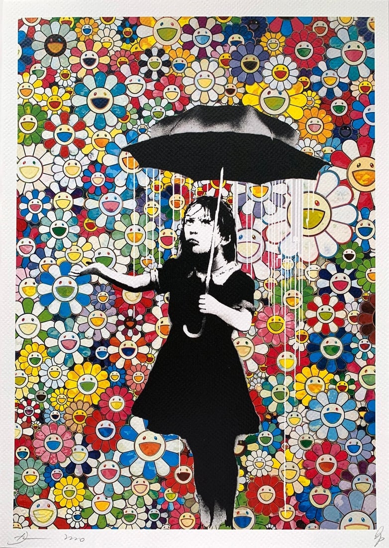 Death NYC Banksy Umbrella Girl Murakami: Artist/Title: Death NYC Banksy Umbrella Girl Murakami Date/Period: 21st Century Medium: Giclee on Fine art 300 gsm paper Description: limited edition giclee on paper, out of eddition of 100 + AP, Hand
