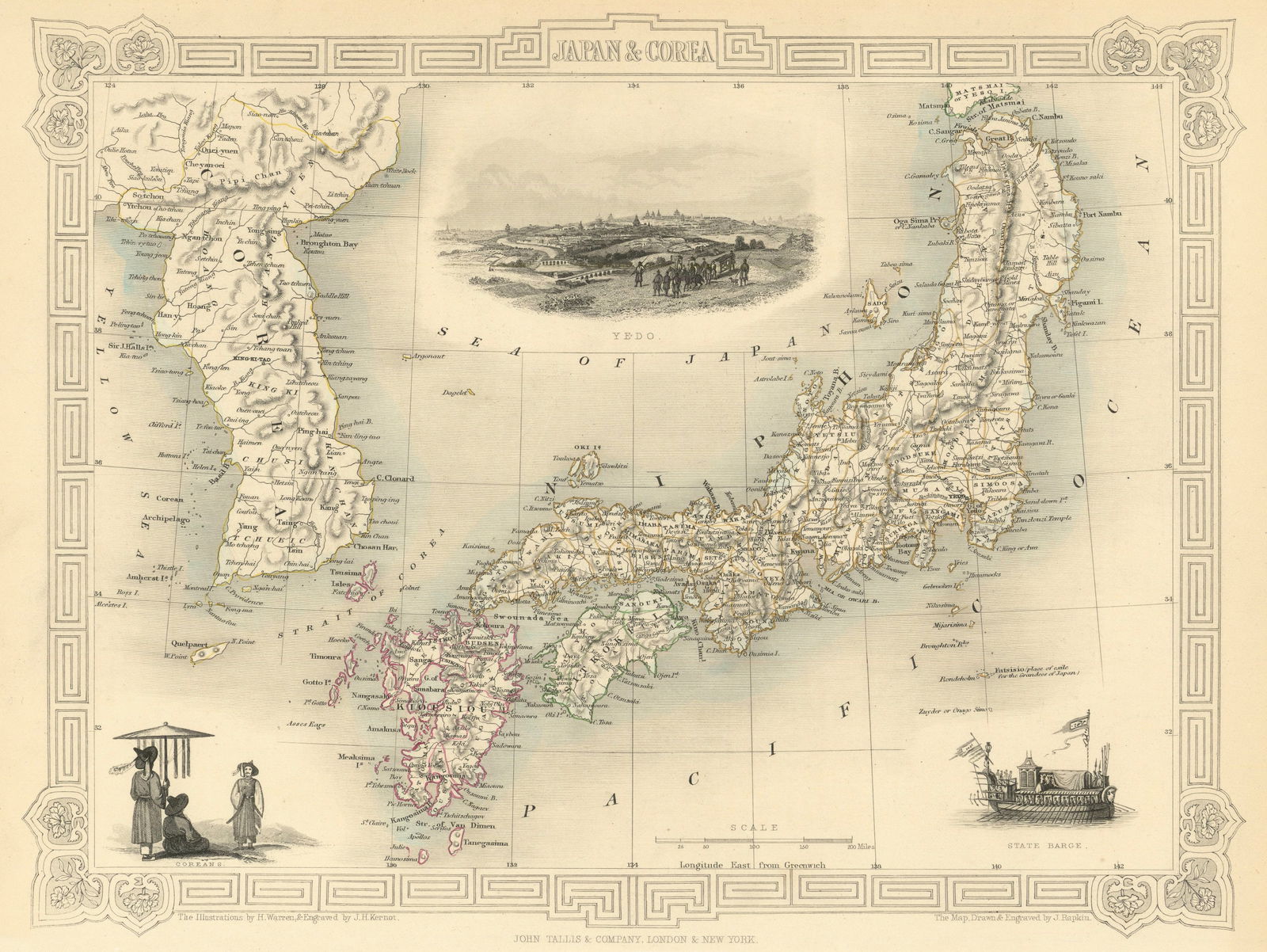 JAPAN & COREA. Yedo (Tokyo) King-ki-Tao (Seoul). Korea. TALLIS & RAPKIN 1851 map (1 of 1)