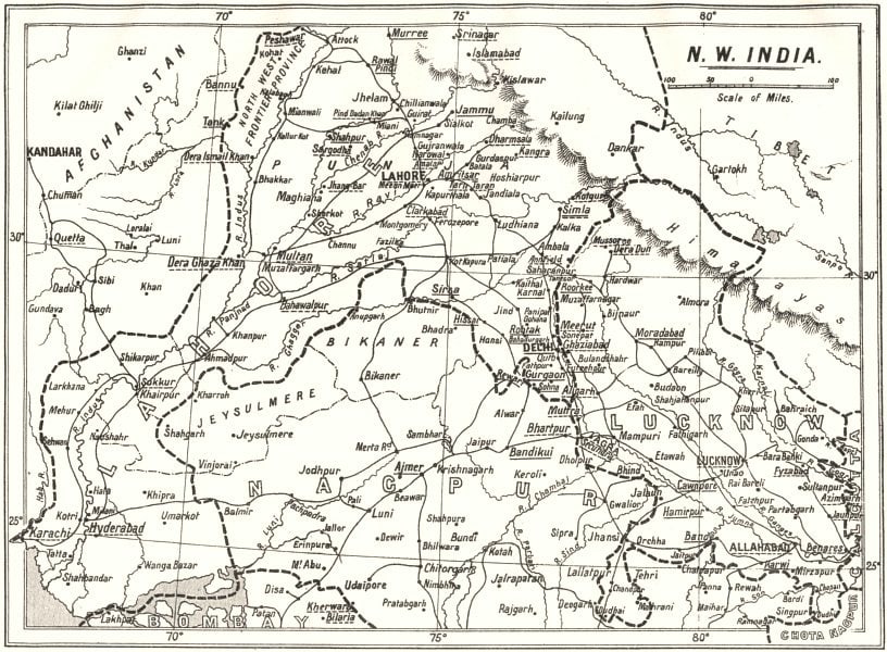 NORTH- WEST INDIA. Anglican Missionary Stations. Diocesan boundaries 1922 map (1 of 1)