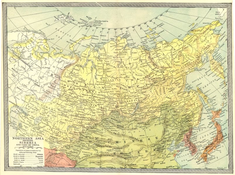 NORTHERN ASIA. Siberia and part of China. Russia in Asia 1907 old antique map (1 of 1)