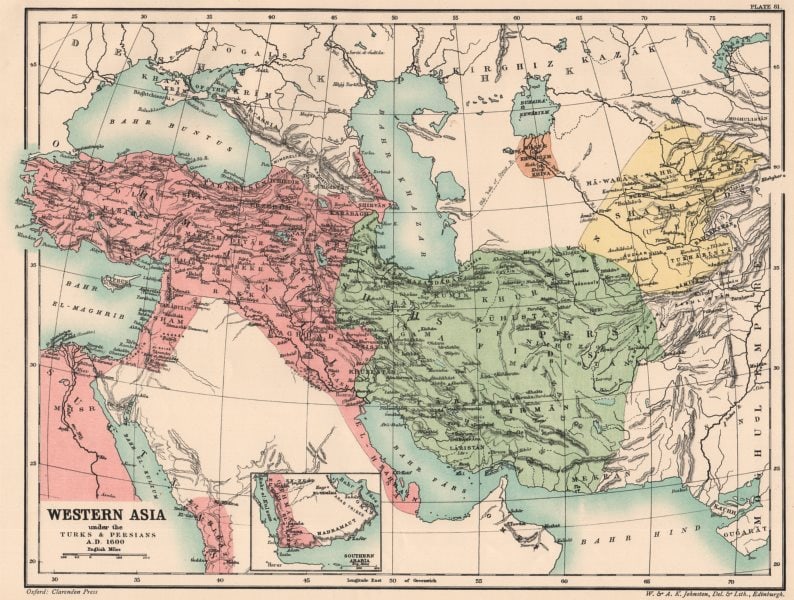 WESTERN ASIA IN 1600 AD. under the Turks & Persians 1902 old antique map chart (1 of 1)
