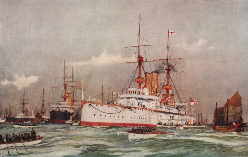 ROYAL NAVY. "Centurion" Battleship. Seymour's Flagship in Far East 1900 1901: CAPTION PRINTED BELOW PICTURE: 'The "Centurion." Sir Edward Seymour's Flagship in the Far East, 1900. The "Centurion." Battleship , 10,500 Tons Displacement. Launched Aug. 3,1892, at Portsmouth. Heavi