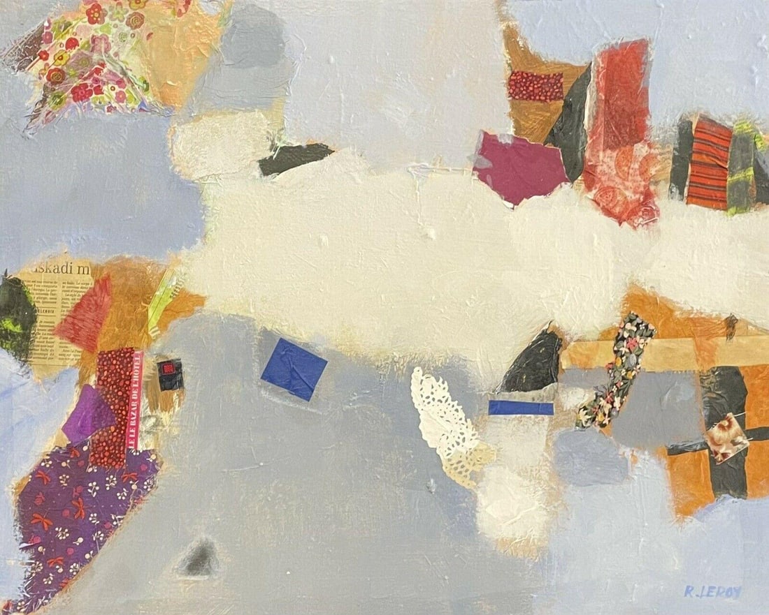 HUGE FRENCH CONTEMPORARY ABSTRACT CUBIST FRAMED PAINTING - RENE LEROY 2000's (1 of 14)